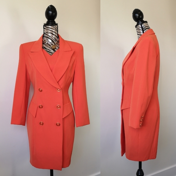 SOLD! 90's "Power Suit" Blazer dress - 2022 Fashion Trend: ORANGE - Picture 4 of 12